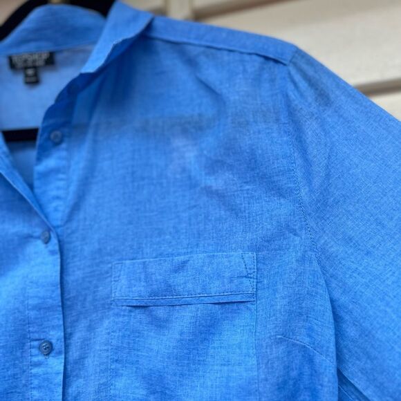 Topshop bright blue, thin and delicate long-sleeved, button down shirt, Small - Picture 4 of 10